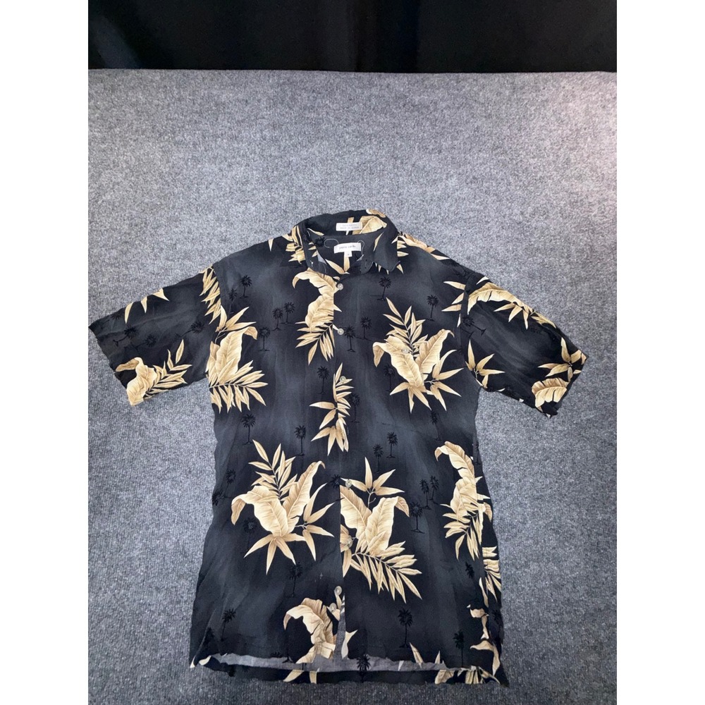 Pierre Cardin Mens S Black Tropical Palm Leaf Rayon Short Sleeve Button Shirt